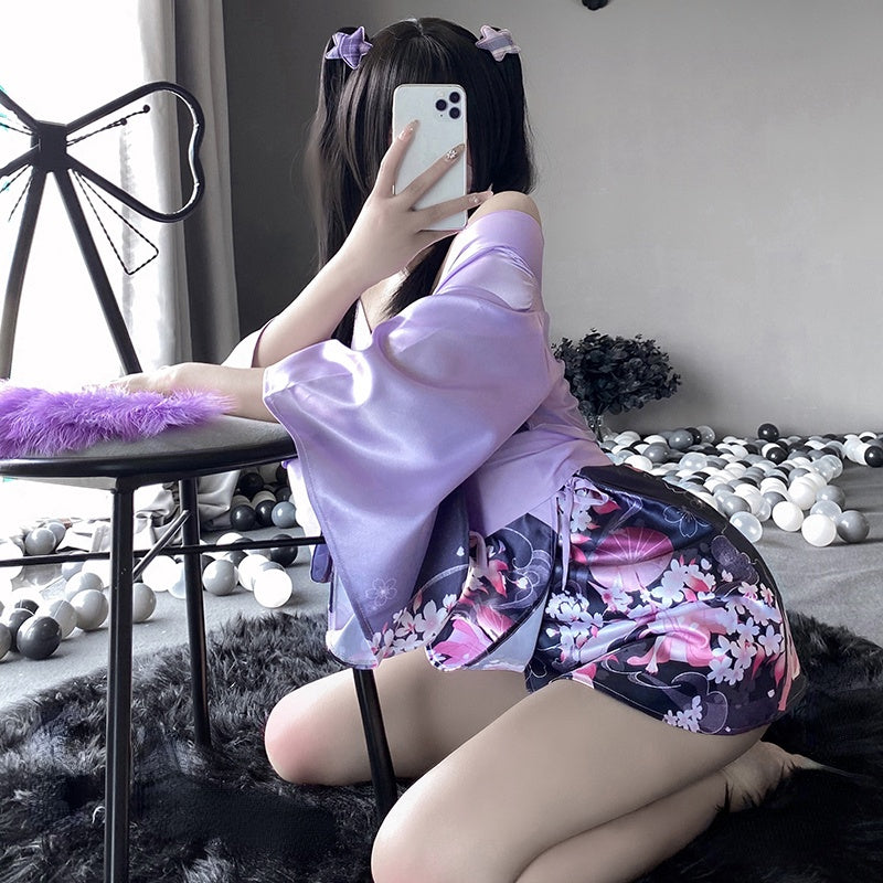 Soft Silk Bow Belt Purple Pink Japanese Kimono