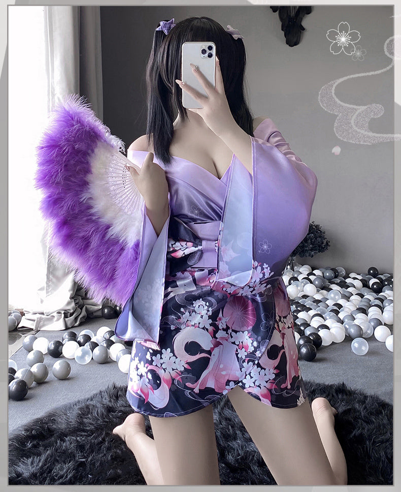 Soft Silk Bow Belt Purple Pink Japanese Kimono