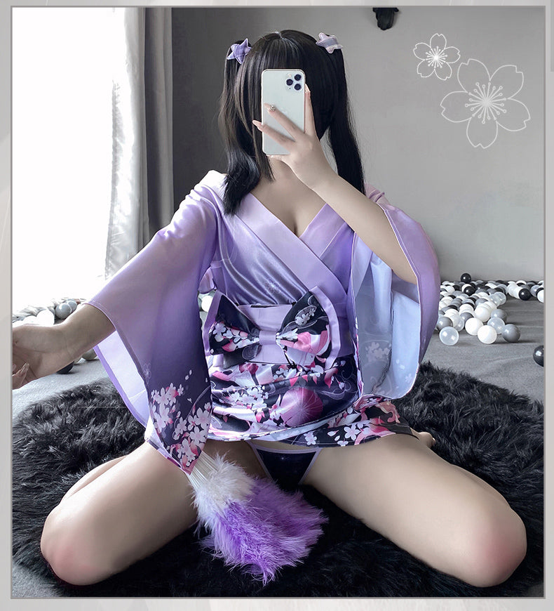 Soft Silk Bow Belt Purple Pink Japanese Kimono
