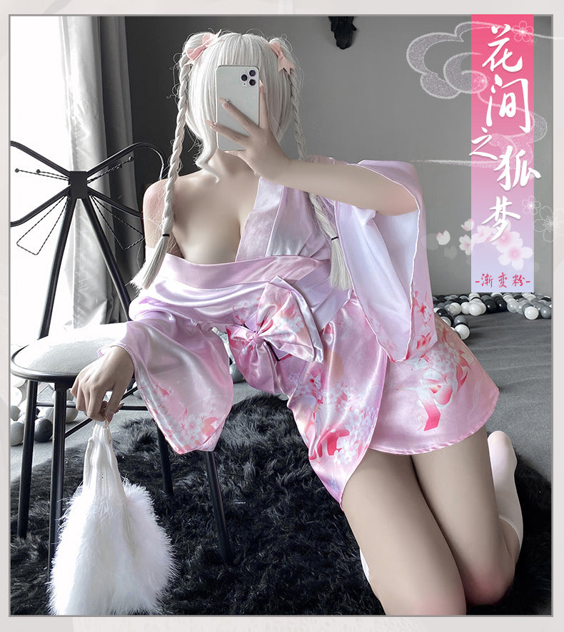 Soft Silk Bow Belt Purple Pink Japanese Kimono