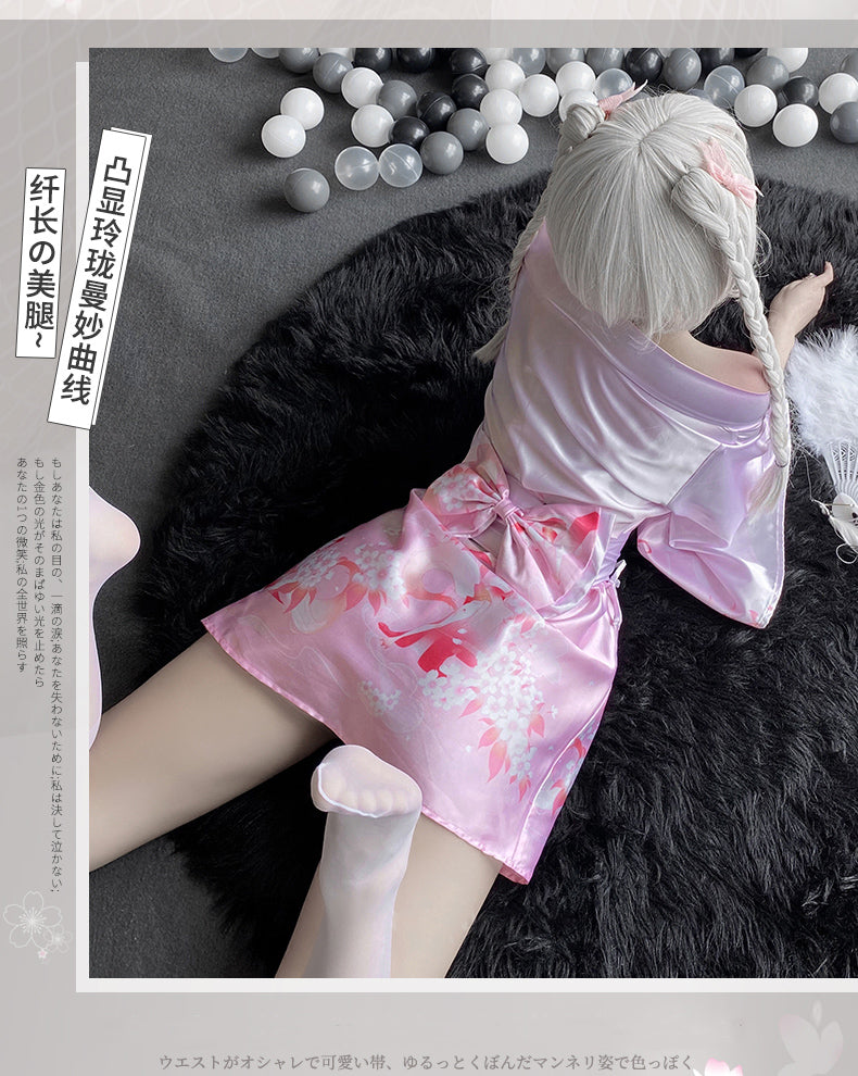 Soft Silk Bow Belt Purple Pink Japanese Kimono