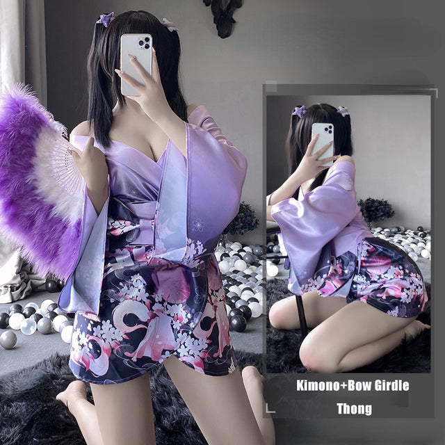 Soft Silk Bow Belt Purple Pink Japanese Kimono