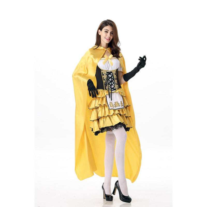 Fashion Yellow Fairy Tale Princess Sexy Little Red Riding Hood Fantasia Uniformes Fancy Dress Halloween Costume
