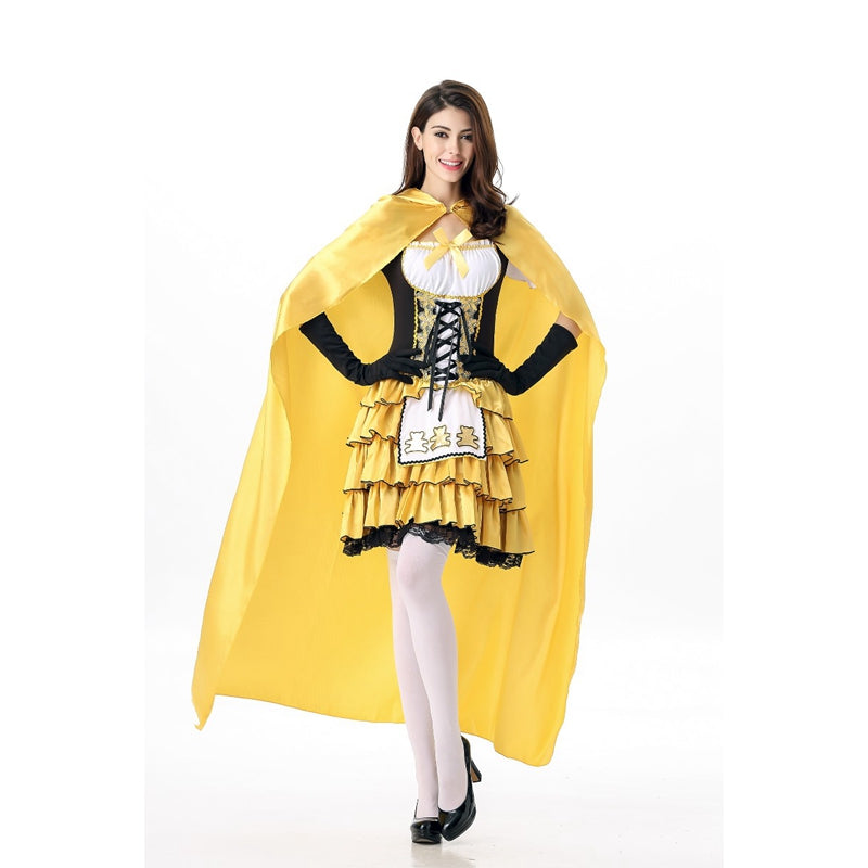 Fashion Yellow Fairy Tale Princess Sexy Little Red Riding Hood Fantasia Uniformes Fancy Dress Halloween Costume