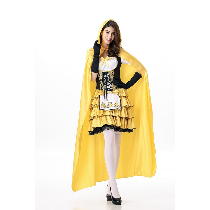 Fashion Yellow Fairy Tale Princess Sexy Little Red Riding Hood Fantasia Uniformes Fancy Dress Halloween Costume