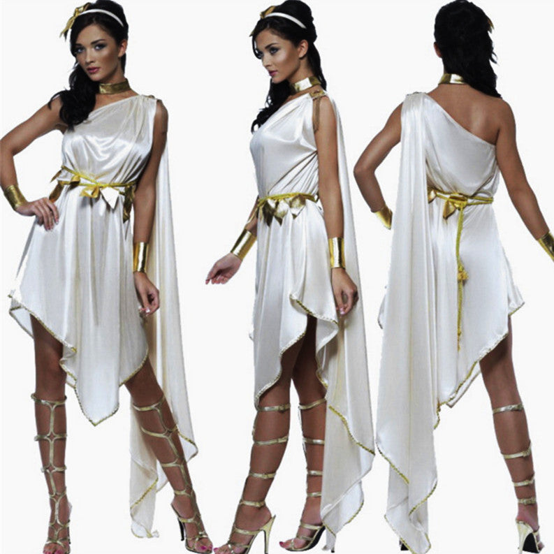 White Sexy Greek Goddess Costumes Adult Women Halloween Carnival Party Ancient Greek Goddess Loose Irregular Fancy Dress
