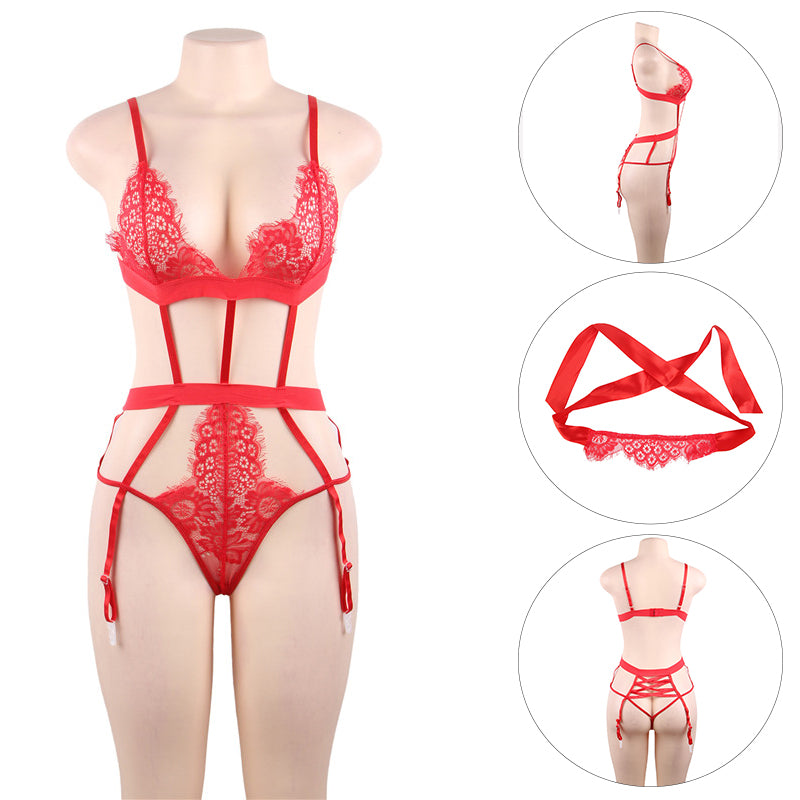 Sexy Hot Women Hollow Out Erotic Body Lingerie With Eye Mask See Though Lace Body Suit Black Red Plus Size Sexy Teddy