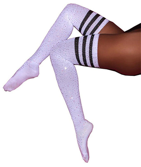 Women Stockings Women Socks Rhinestones Thigh High Over The Knee Socks Cotton Stockings Bling Thigh High