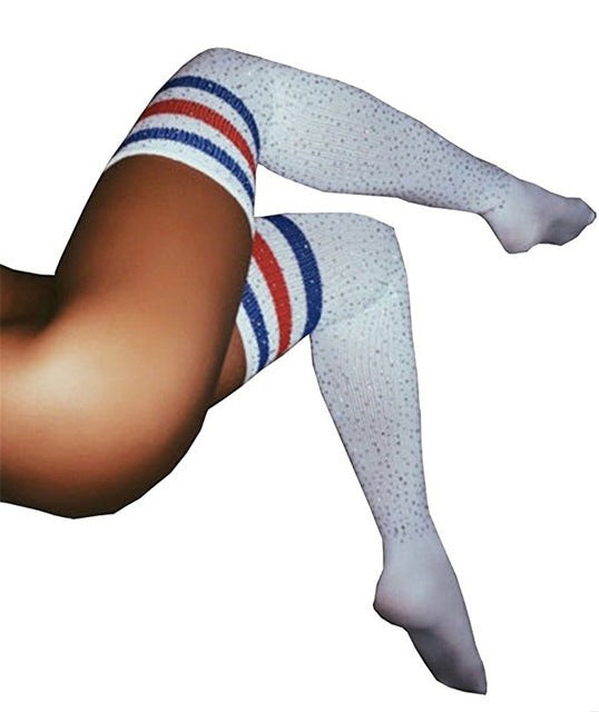 Women Stockings Women Socks Rhinestones Thigh High Over The Knee Socks Cotton Stockings Bling Thigh High