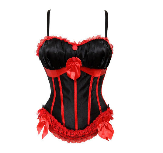 Women Sexy Shoulder Straps Overbust Corset Bustier Top With Mini Lace Skirt Fancy Dresses Costume Sexy Gothic Corsets Dress