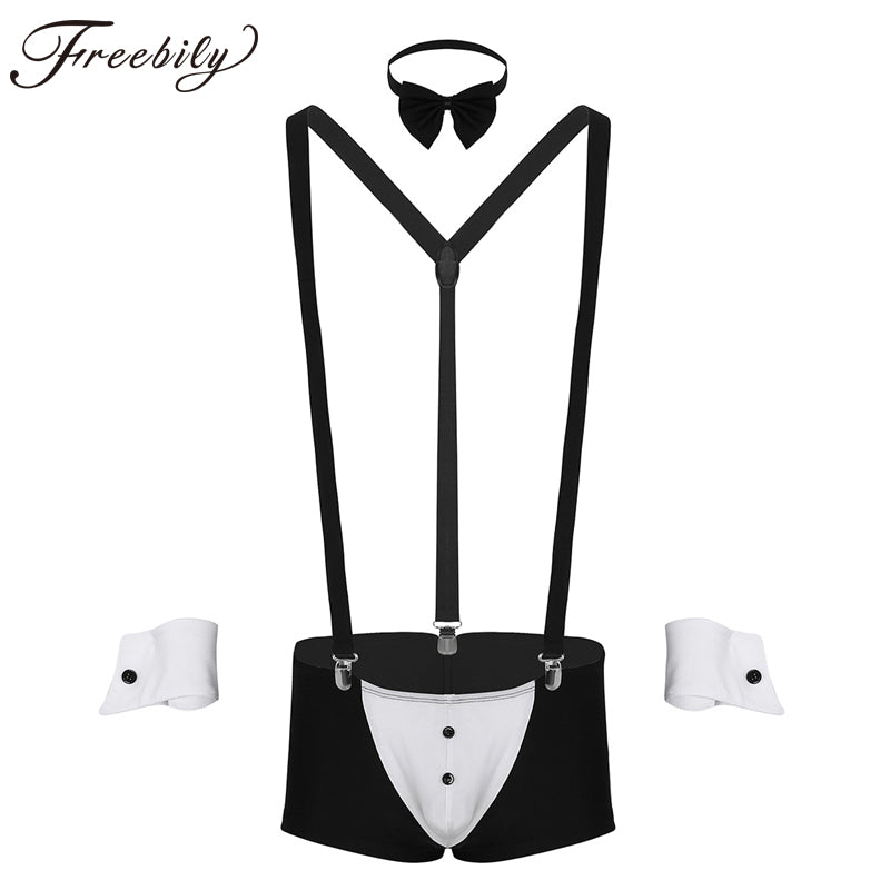 4Pcs Sexy Maid Men Lingerie Role Play Costume Halloween Hot Erotic Men Maid Outfits Underwear with Collar Handcuffs Lingerie Set