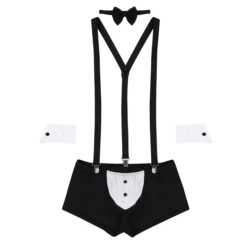 4Pcs Sexy Maid Men Lingerie Role Play Costume Halloween Hot Erotic Men Maid Outfits Underwear with Collar Handcuffs Lingerie Set