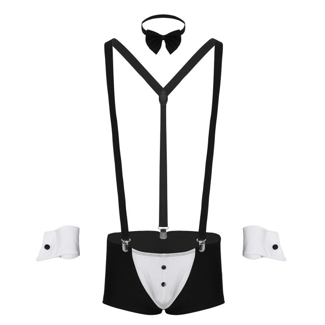 4Pcs Sexy Maid Men Lingerie Role Play Costume Halloween Hot Erotic Men Maid Outfits Underwear with Collar Handcuffs Lingerie Set